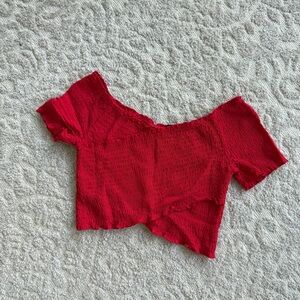 Red off the shoulder crop top, size: medium